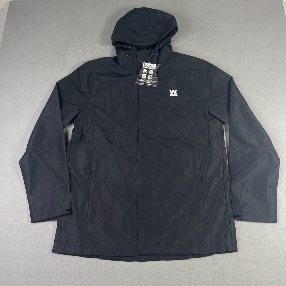 Dixxon Flannel Co Jacket Mens‎ L Black Hooded Windbreaker Full Zip Ground Up NWT